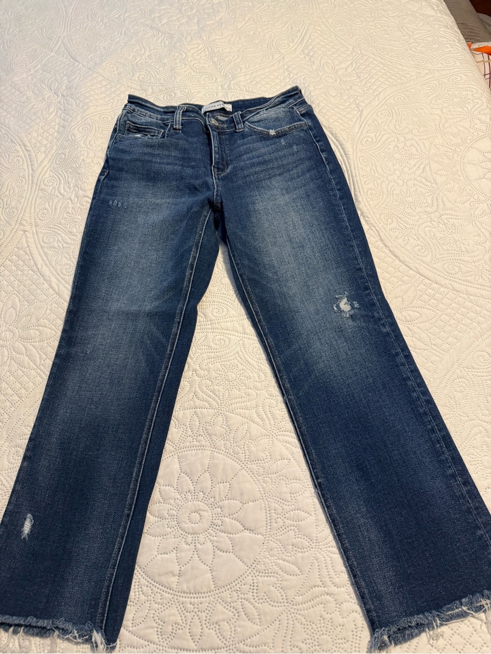 Flying Monkey Dark Blue Wide-Leg Jeans with Frayed Hem